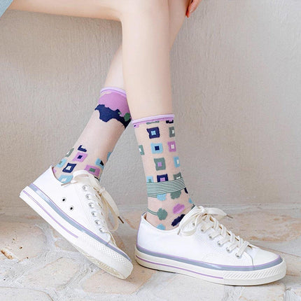5Pair Thin Cartoon Trendy Socks Sheer Street Style Glass Silk Unisex Socks Party