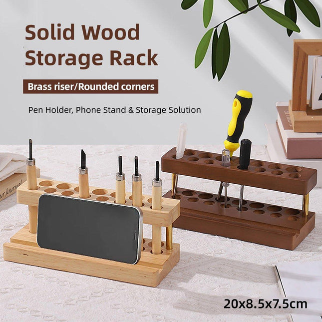 Wooden Desktop Organizer Knife Storage Rack Mobile Phone Stand Stationery Holder