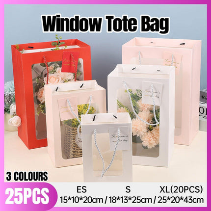 25x Thick Gift Bags with Transparent Window for Valentines Day Bouquets and Gift