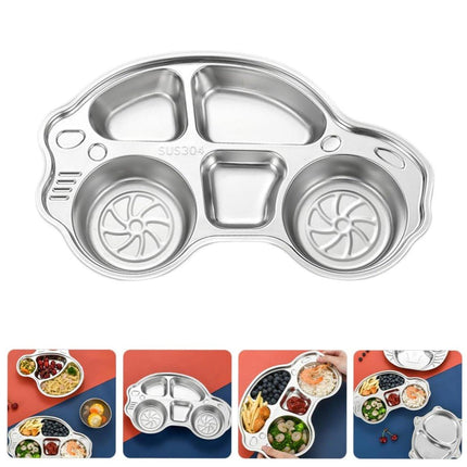 2pcs Cartoon Car Compartment Plate Stainless Steel Divided Food Tray with Sections