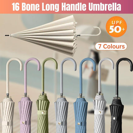 Large 16 Bone Automatic Umbrella Unisex Long Handle Dual Use Rain Sun Umbrella