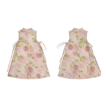 Girls New Chinese Style Cheongsam Dress Set Summer Traditional Outfit