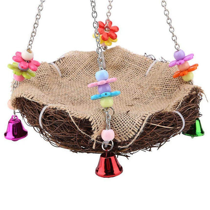 Bird Parrot Swing Stand Rattan Nest Hanging Basket Chew Toy for Small Medium Pet