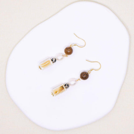 Ceramic Round Cake Earrings Wooden Bead Design Lightweight Jewellery for Women