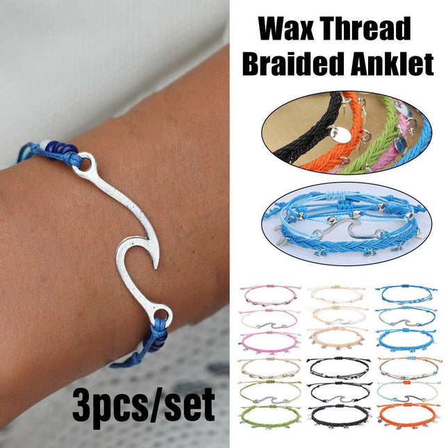 Boho Chic Woven Bracelet Anklet Adjustable Three Piece Beach Ornament