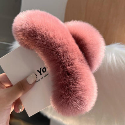Large Plush Hair Claw Imitation Fur Big Shark Clip Faux Rabbit Fur Hair Clip - Aimall