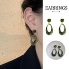 Retro Glossy Green Resin Earrings Women Fashion Round Dangle Jewelry Gift