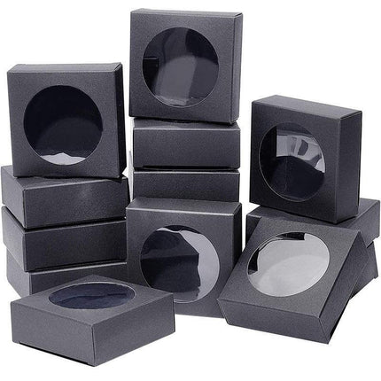 50PCS Handmade Soap Paper Box Round Window Kraft Black White Candy Biscuit Box