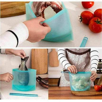 Reusable Silicone Food Storage Bags Leak proof Microwave Freezer Freshness Safe 1000ml*2 - Aimall