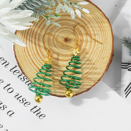 Festive Green Christmas Tree Earrings Holiday Jewelry for Women Gift Accessory