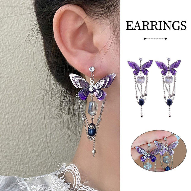 Luxury Crystal Butterfly Bow Earrings Elegant Fashion Niche Exquisite Jewelry