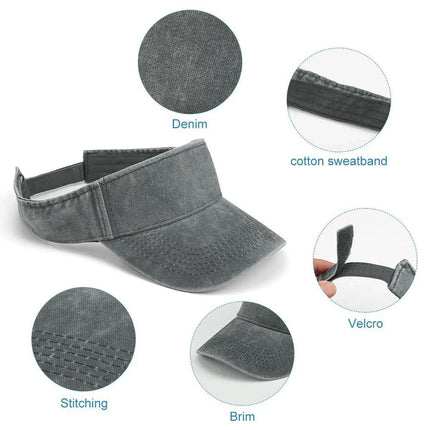 Unisex Summer Denim Sun Visor Cap Breathable Washed Running Hat UV Protection