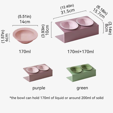 Ceramic Slanted Double Pet Bowl Cat Dog Food Water Bowl Non-Slip Feeding Dish
