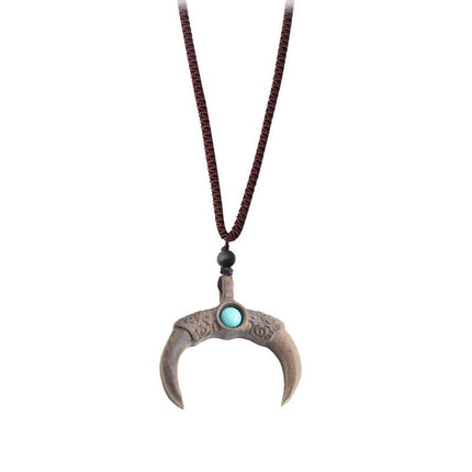 Ethnic Style Retro Long Sweater Chain Necklace with Wooden Pendant Fashion