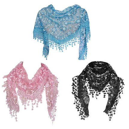 3pcs Floral Lace Tricot Veil Women Scarf Headscarf Soft Lightweight Accessories