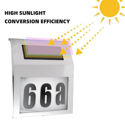 Solar Powered House Number LED Light Stainless Steel Address Signs Wall Lamps - Aimall