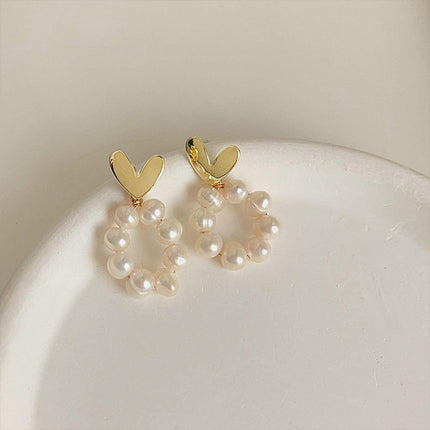 Retro Pearl Heart Earrings Simple Fashion Jewelry Romantic Accessory