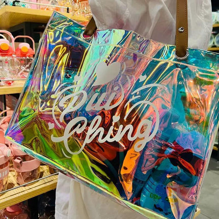 2PCS Transparent PVC Tote Bag Hologram Jelly Cosmetic GiftBag Iridescent Handbag