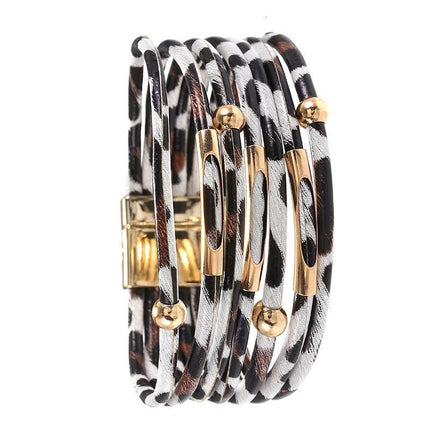 Fashion Magnetic Leather Bohemian Leopard Print Bangle Trendy New Bracelet Gift - Aimall
