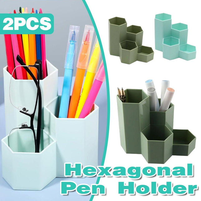 2pcs Hexagonal Pen Holder Desktop Organiser Storage Box Office Desk Accessories