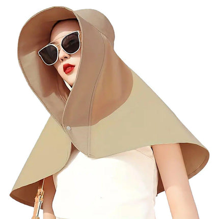 Women Summer Sun Protection Hat Large Brim Face Cover Shawl UV Protection Cap