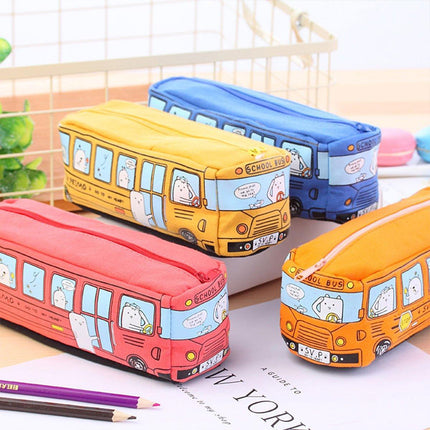 4PCS Large Capacity Cartoon Bus Pencil Case Stationery Storage Bag for School or Gifts