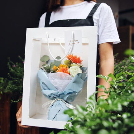 50PCS Flower Bouquet Tote Wedding Favor Bag Bride Tote Clear Gift Bags Handbag White - Aimall
