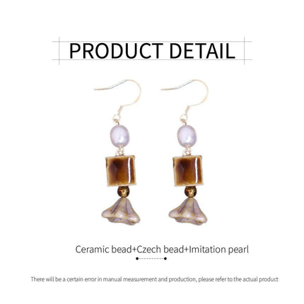 Ceramic Bead Dangle Earrings Imitation Pearl Vintage Fashion Jewellery