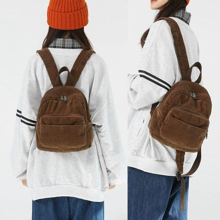 Schoolbag Corduroy Shoulder Bag Simple Mini Backpack for Daily Casual Use