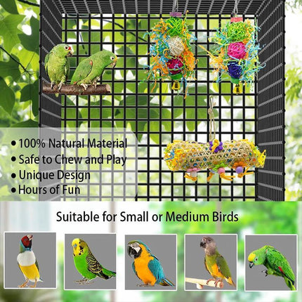 3PCS Bird Parrot Shredding Toys Chewing Foraging Hanging Cage Shredder Bell Toys - Aimall