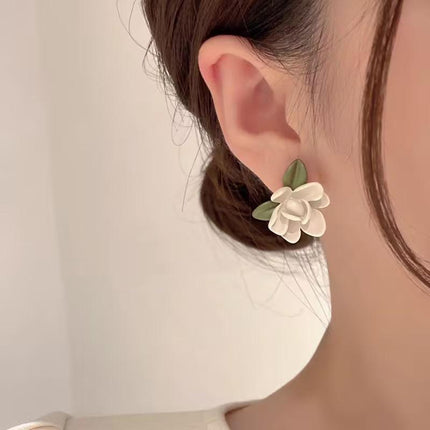 Green 925 Silver Needle Summer Sweet Flower Cluster Asymmetry Earrings Stud Gift - Aimall