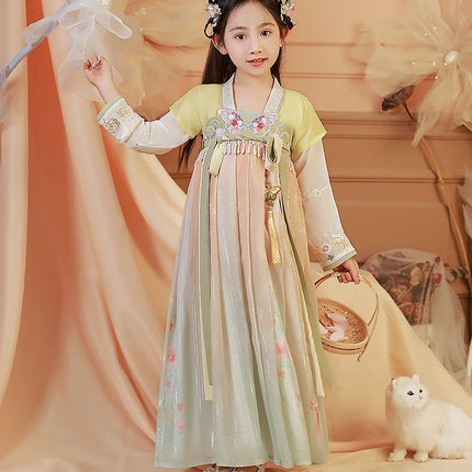 Girls Chinese Hanfu Summer Dress Embroidered Traditional Tang Suit Fairy Costume
