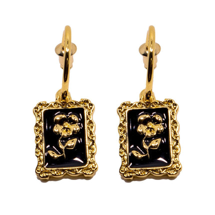 Vintage Black Flower Stud Earrings Elegant Design for Women Fashion Jewelry Gift