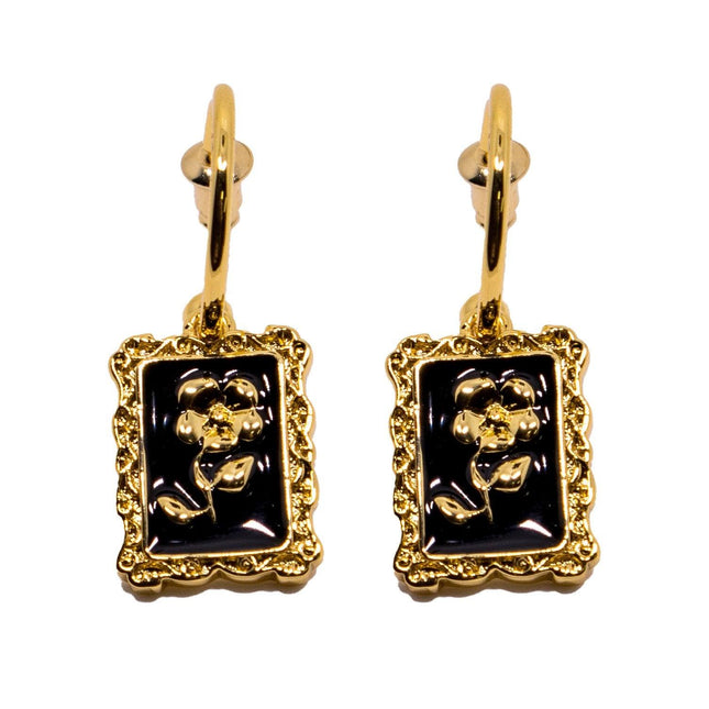 Vintage Black Flower Stud Earrings Elegant Design for Women Fashion Jewelry Gift
