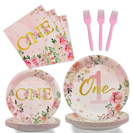 96pcs 1st Birthday Party Supplies Set Tableware Decorations for Baby Birthday