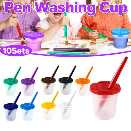 10 Sets of Childrens Painting Brush Washing Cups Graffiti Brush Set for Kids