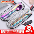 8PCS Portable Stainless Steel Tableware Dinnerware Travel Camping Cutlery Set - Aimall