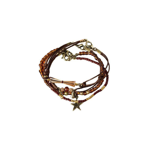 Coffee Coloured Vintage Braided Rope Beaded Bracelet Ethnic Style Jewelry