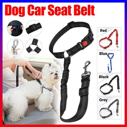 Elastic Headset Car Dog Seat Belt Safety Vehicle Lead Leash Harness Clip Adjust - Aimall