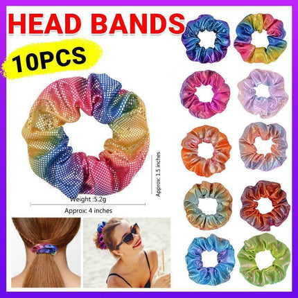 10PCS Shiny Metallic Elastic Hair Ties Women Hair Scrunchies Ponytail Holder - Aimall