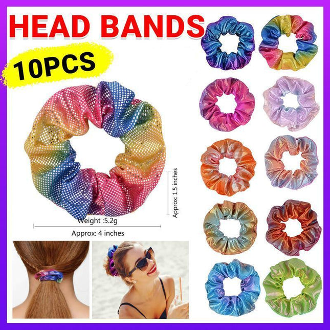 10PCS Shiny Metallic Elastic Hair Ties Women Hair Scrunchies Ponytail Holder - Aimall