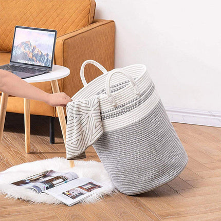 Woven Cotton Rope Storage Basket Foldable Laundry Bin Bamboo Clothes Organizer