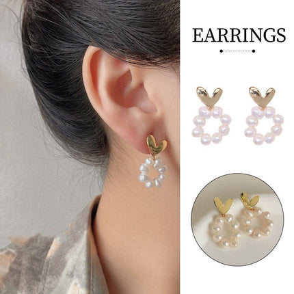 Retro Pearl Heart Earrings Simple Fashion Jewelry Romantic Accessory