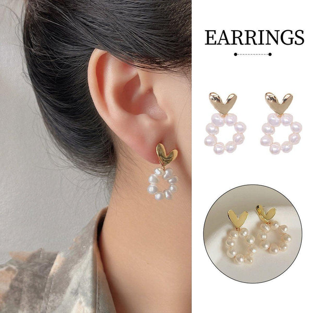 Retro Pearl Heart Earrings Simple Fashion Jewelry Romantic Accessory