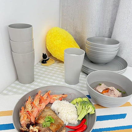 16pcs Wheat Straw Plates Bowls Cups Set Outdoor Tableware Set