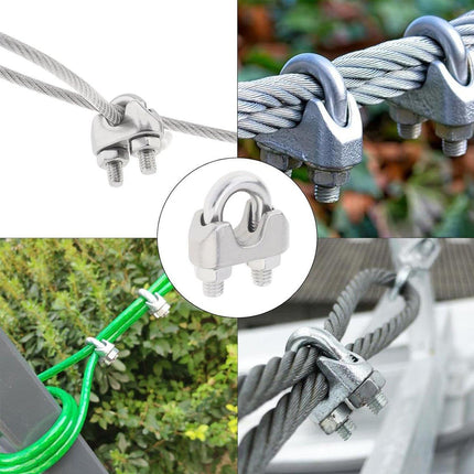 16X 304Steel Wire Rope Grips Clamps U Bolts Fitting Cable Cord Tie M6 6mm Sliver