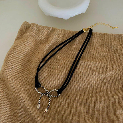 Charming Black Bow Necklace Stylish Jewelry for Women Adjustable Pendant Gift