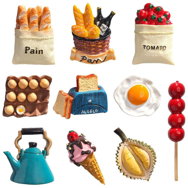 10pcs 3D Simulation Food Stickers for Fridge Fun Food Toy Magnets Decorative Set