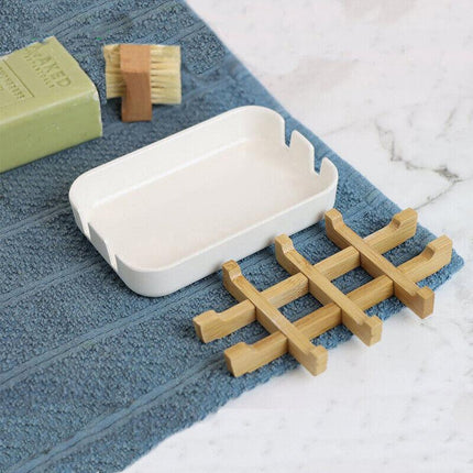 Soap Dish Bamboo Wooden Drain Container Bathroom Shower Soap Holder Case - Aimall