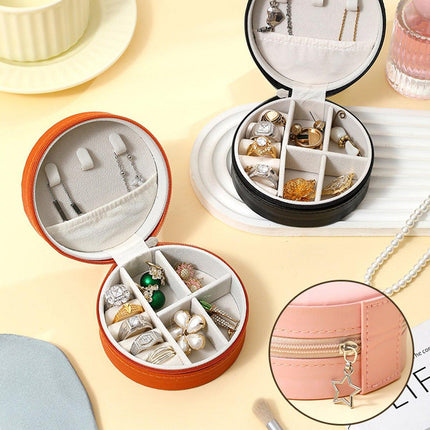 High End Round Jewelry Box Portable Travel Jewelry Storage Organizer Case Holder